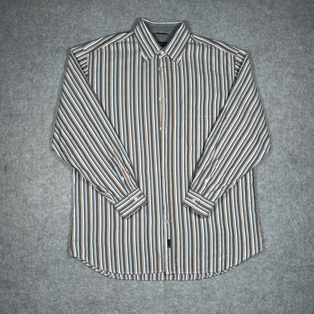 Zegna Sport Button Down Shirt Mens XXL Grey Vertical Stripe Cotton Designer